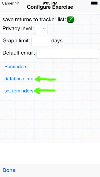 use 'set reminders' and 'database info' buttons to check reminders
