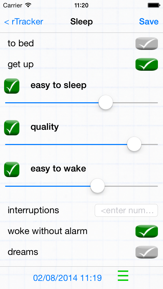 Sleep tracker controls
